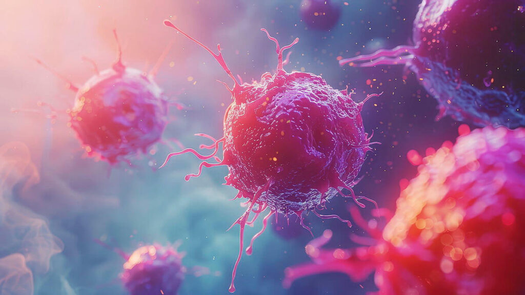 CAR-T cell therapy represented by T-cells targeting and destroying cancer cells (composite image)